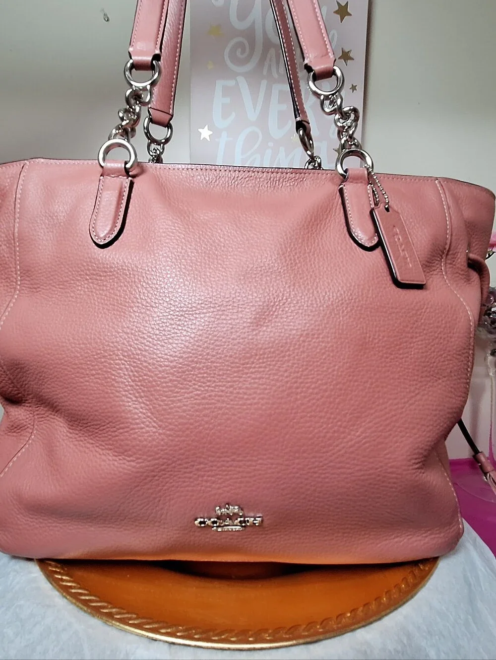 Coach Pink Leather Tote Bag with Signature Hardware